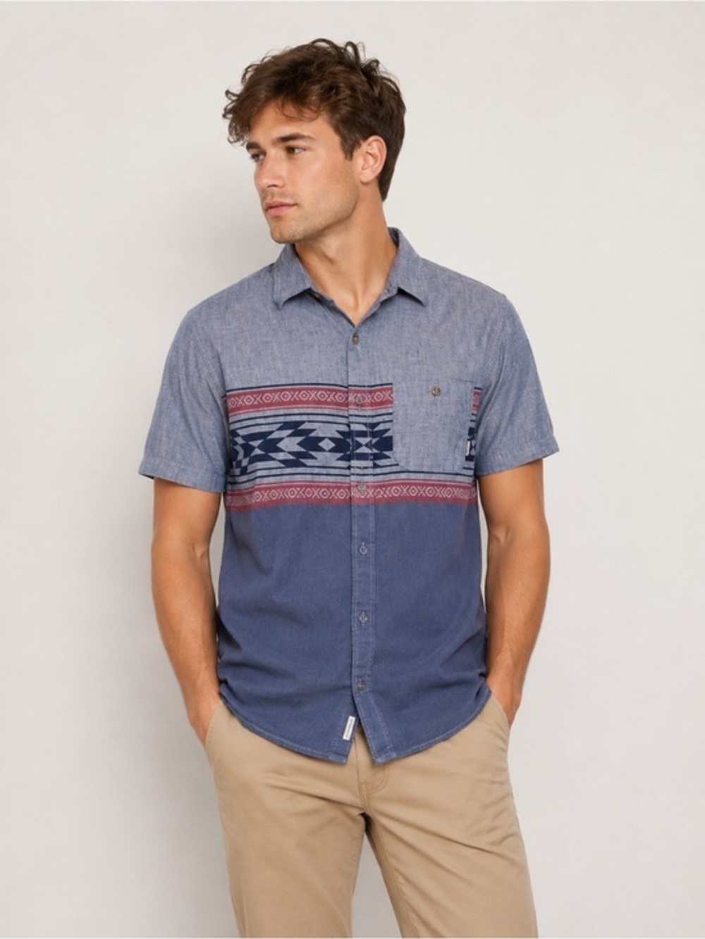 Vans Men’s Chambray Southwest Geometric Aztec Button Up Shirt Blue Small